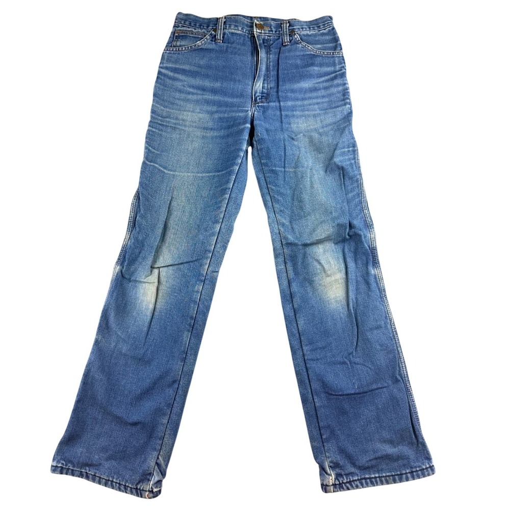 Vintage Wrangler Jeans 28 Blue Red Fleece Lined Straight Leg Denim 90s Distresse